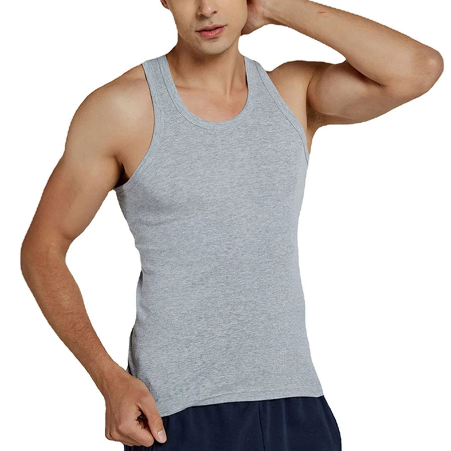 Tank Tops Men 2026 Summer 100% Cotton Cool Fitness Vest Sleeveless Tops Gym Slim Colorful Casual Undershirt