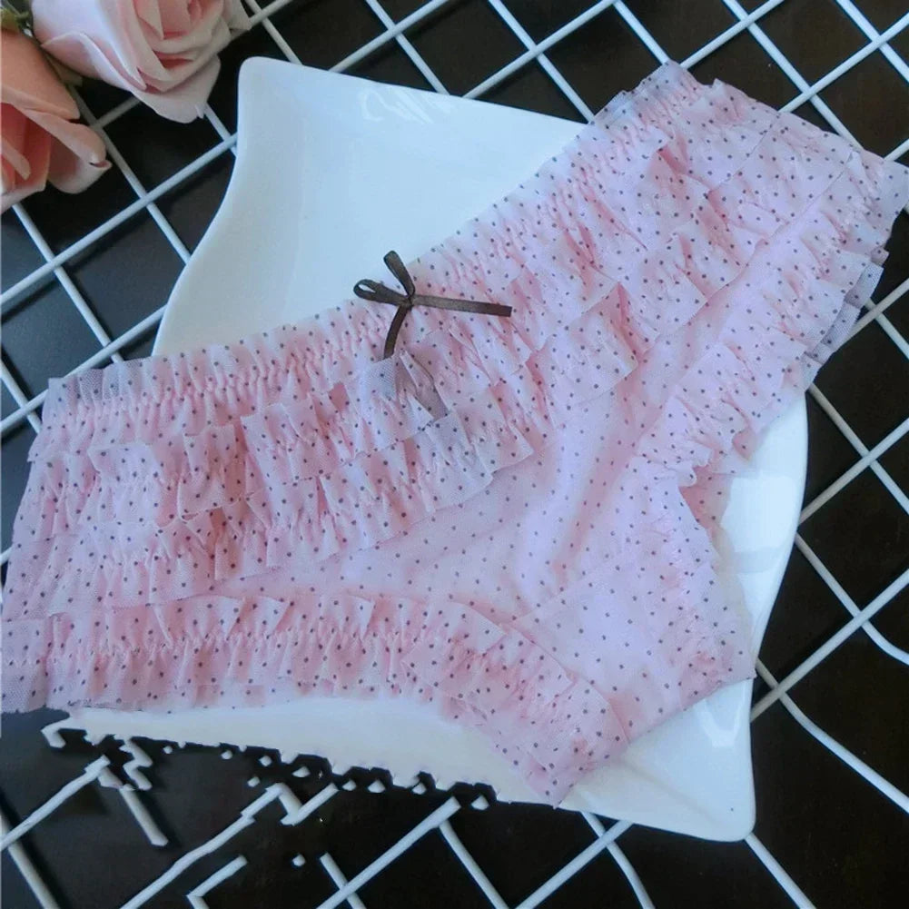 Cute Ruffle Lace Panties – Floral Mesh Low Waist Breathable Women Underwear