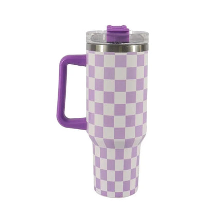 40oz Checkered Stainless Steel Tumbler with Handle Insulated Travel Mug