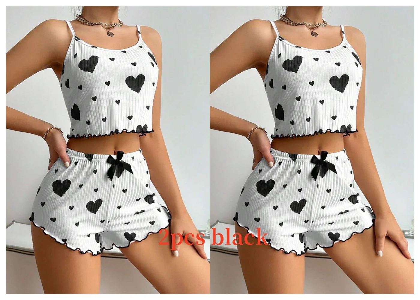 Cute Heart Print Pajama Romper – Women’s Sleeveless Summer Lounge Wear