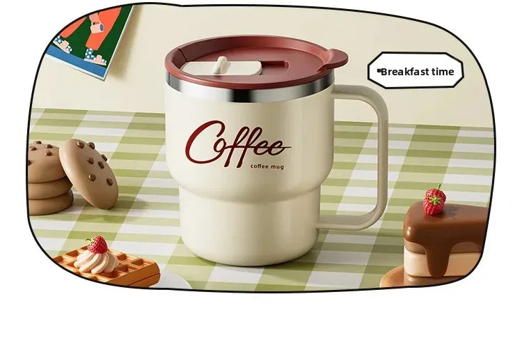 Insulated Coffee Mug with Straw – Stainless Steel Travel Cup for Coffee, Tea & Office Desk Drinkware
