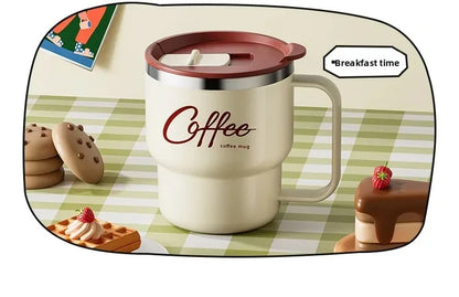 Insulated Coffee Mug with Straw – Stainless Steel Travel Cup for Coffee, Tea & Office Desk Drinkware