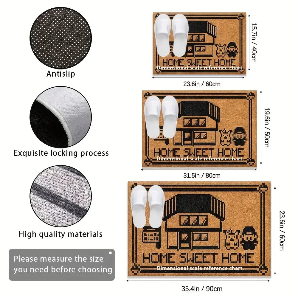 Style Cartoon Pixel-Style Floor Mat, For Entrance, Bathroom And Kitchen. Non-Slip, Dirt-Proof Carpet Home Decor