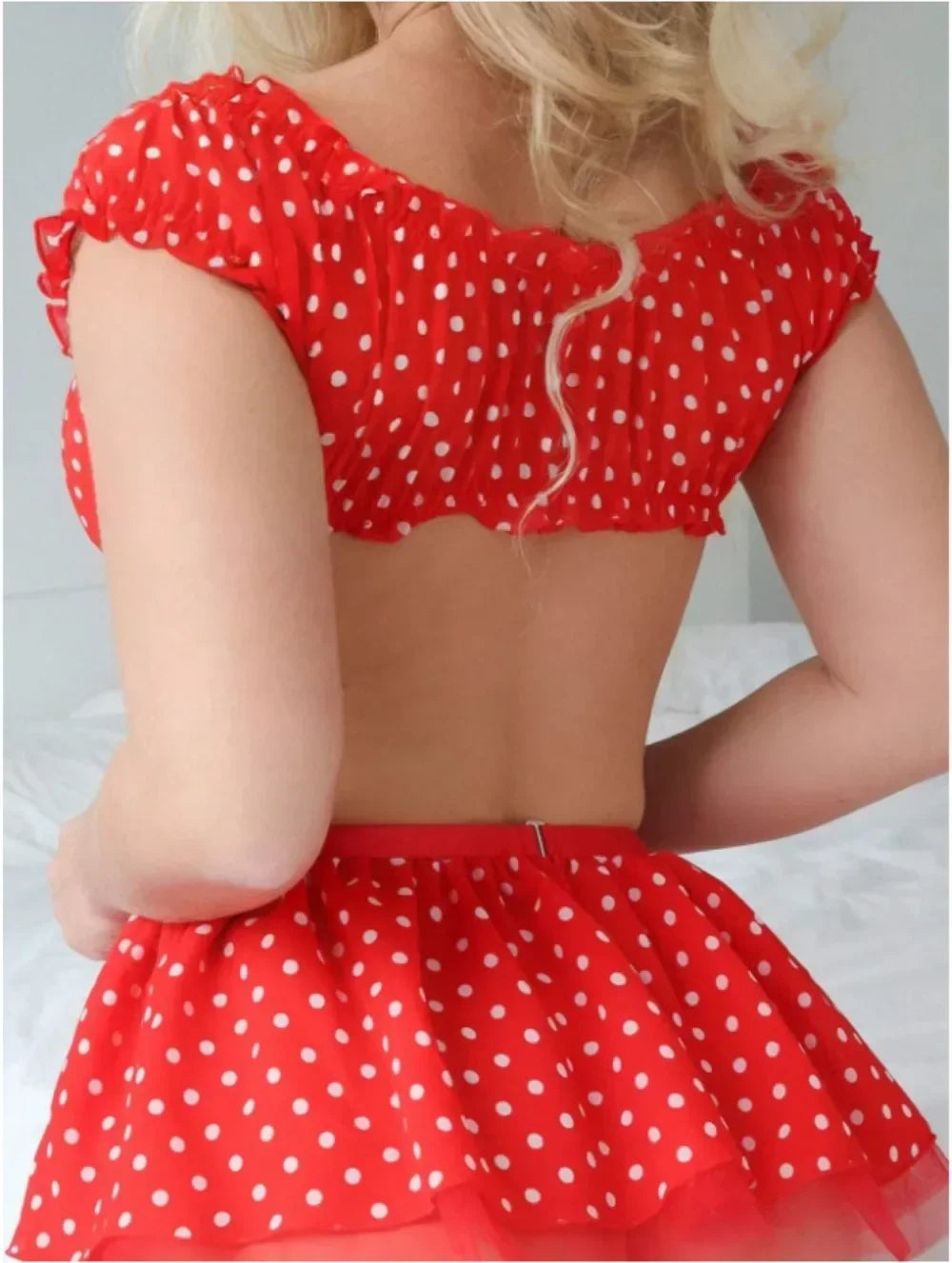 Cute Polka Dot Lingerie Set – Off Shoulder Babydoll Sleepwear for Women