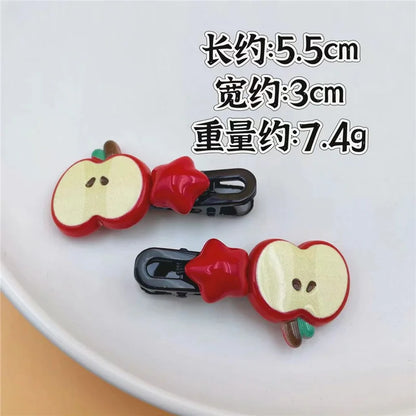 2Pcs/Lot Cute Apple Star Hair Clips – Kawaii Cartoon Snap Barrettes for Girls & Women