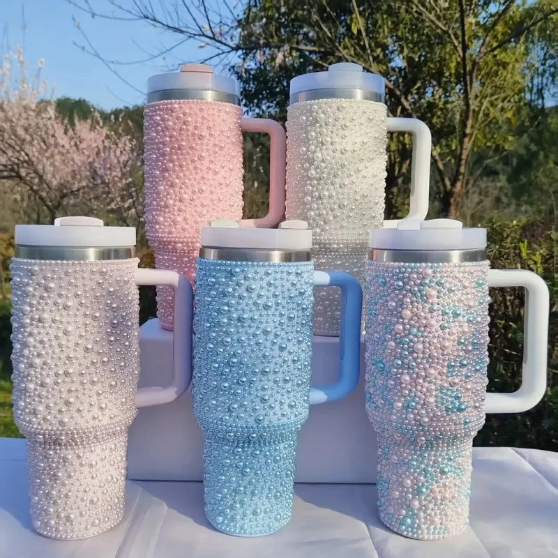 40oz Diamond Stainless Steel Tumbler with Handle Insulated Thermal Mug