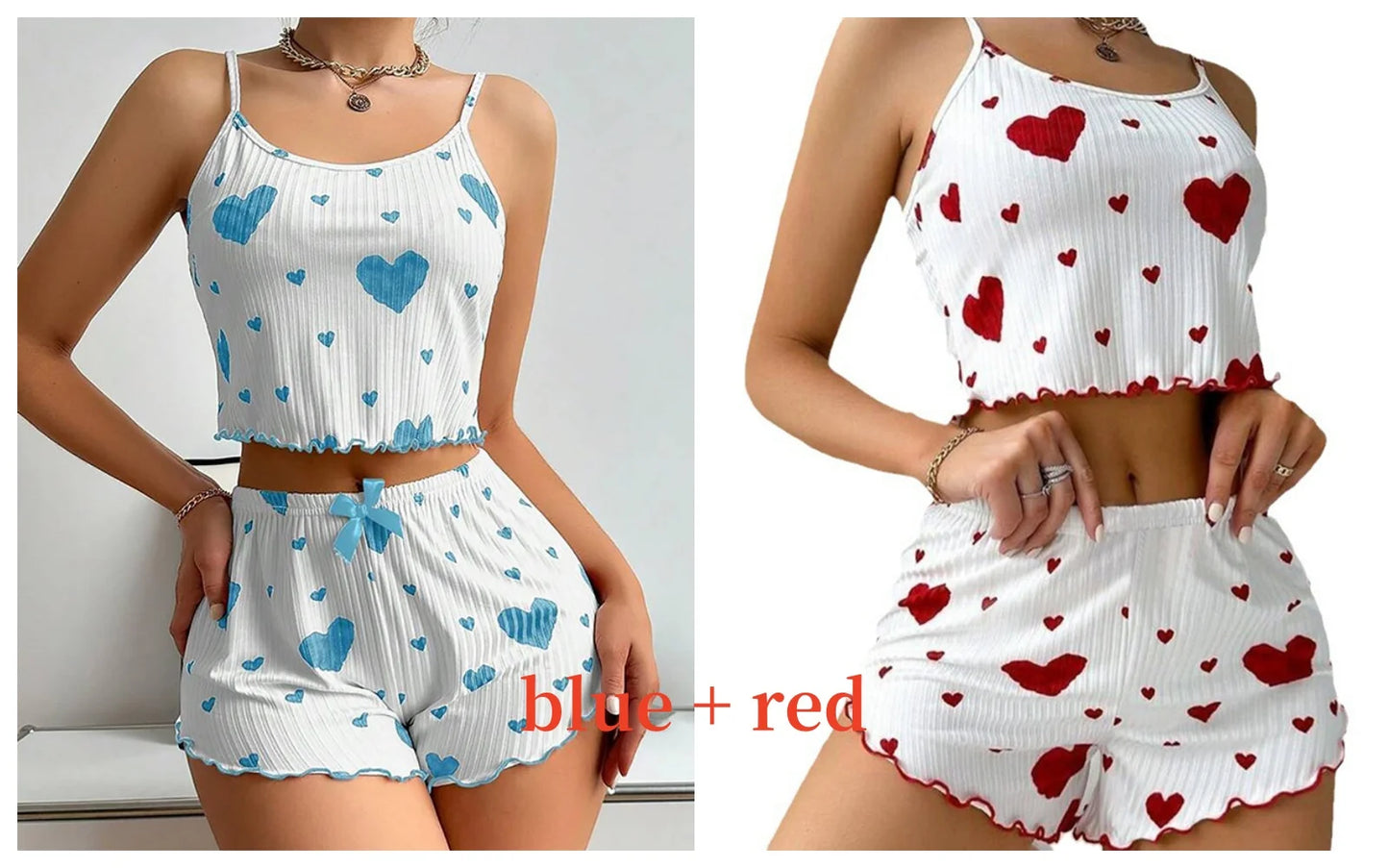 Cute Heart Print Pajama Romper – Women’s Sleeveless Summer Lounge Wear