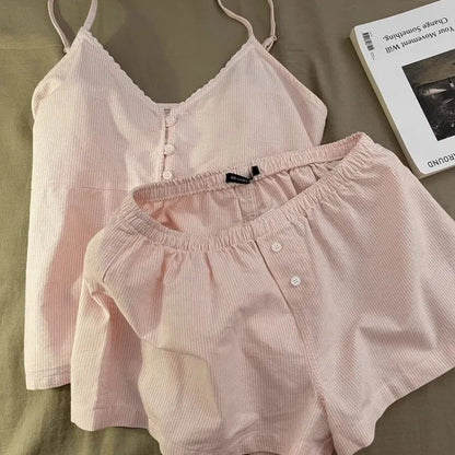Women’s Soft Ribbed Lounge Set – Cami Top & Shorts Pajama Set