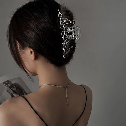 Abstract Metal Hair Claw Clip – Artistic Silver Statement Jaw Clip for Women