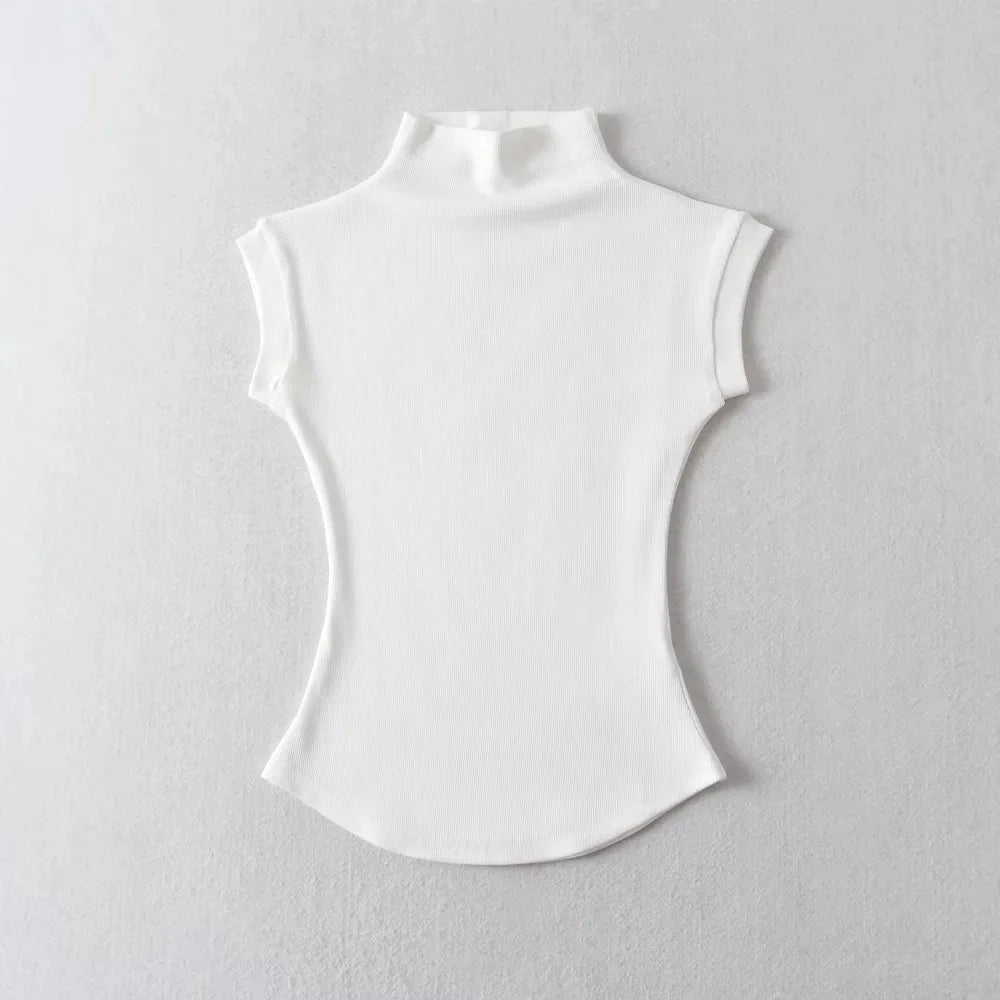 Women’s Sleeveless Turtleneck Top – Slim Fit Solid Basic Tee