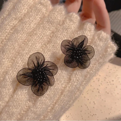 Blue Flower Stud Earrings – Elegant Floral Crystal Earrings for Women Vintage Jewelry