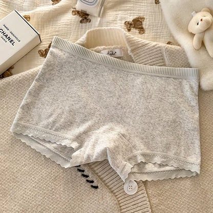 Cute Floral Lace Boyshort Panties – Soft Breathable Mid Waist Seamless Underwear for Women