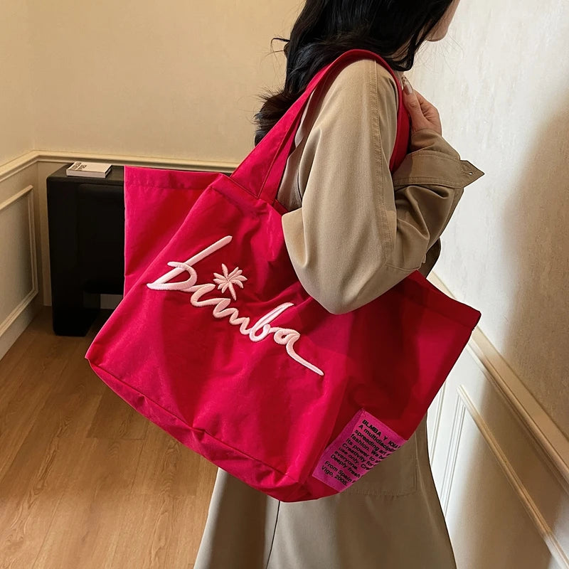 Large Capaci Canvas Tote Bag Women's 2026 New High-End Embroidered Casual op Bag Mom Sle Commuter Bag