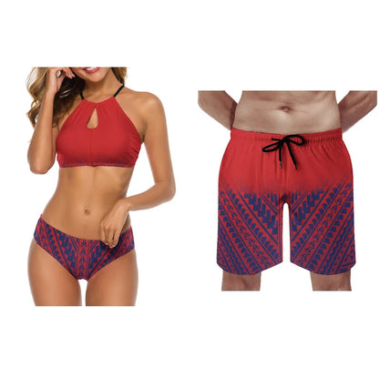 Tropical Couple Swimsuit Set – Sexy Bikini & Men’s Board Shorts