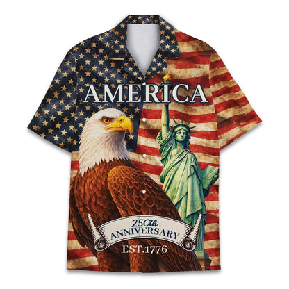 250 Years of Freedom Hawaiian Shirt Patriotic Eagle 4th of July Aloha Top