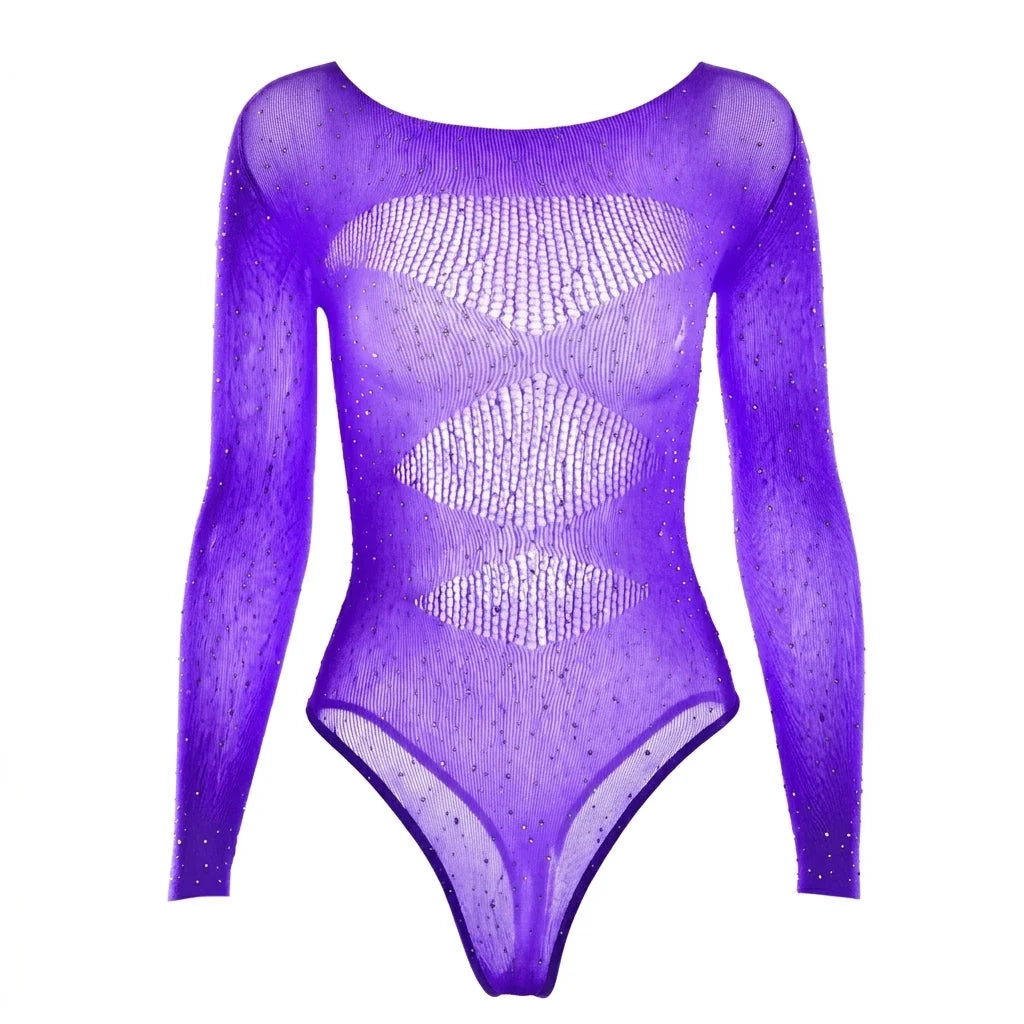 Women's Sexy Black Bodysuits Rhinestone Lingerie Sparkling Jumpsuit 2026 Fashion New Female Date Party Clubwear Outfits