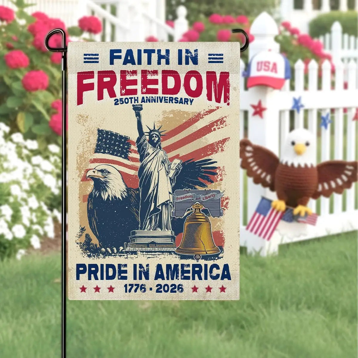 250 Anniversary USA Flag - 250th Anniversary USA Patriotic Flags, 1776-2026 Faith in Freedom Memorial Day Garden Flags