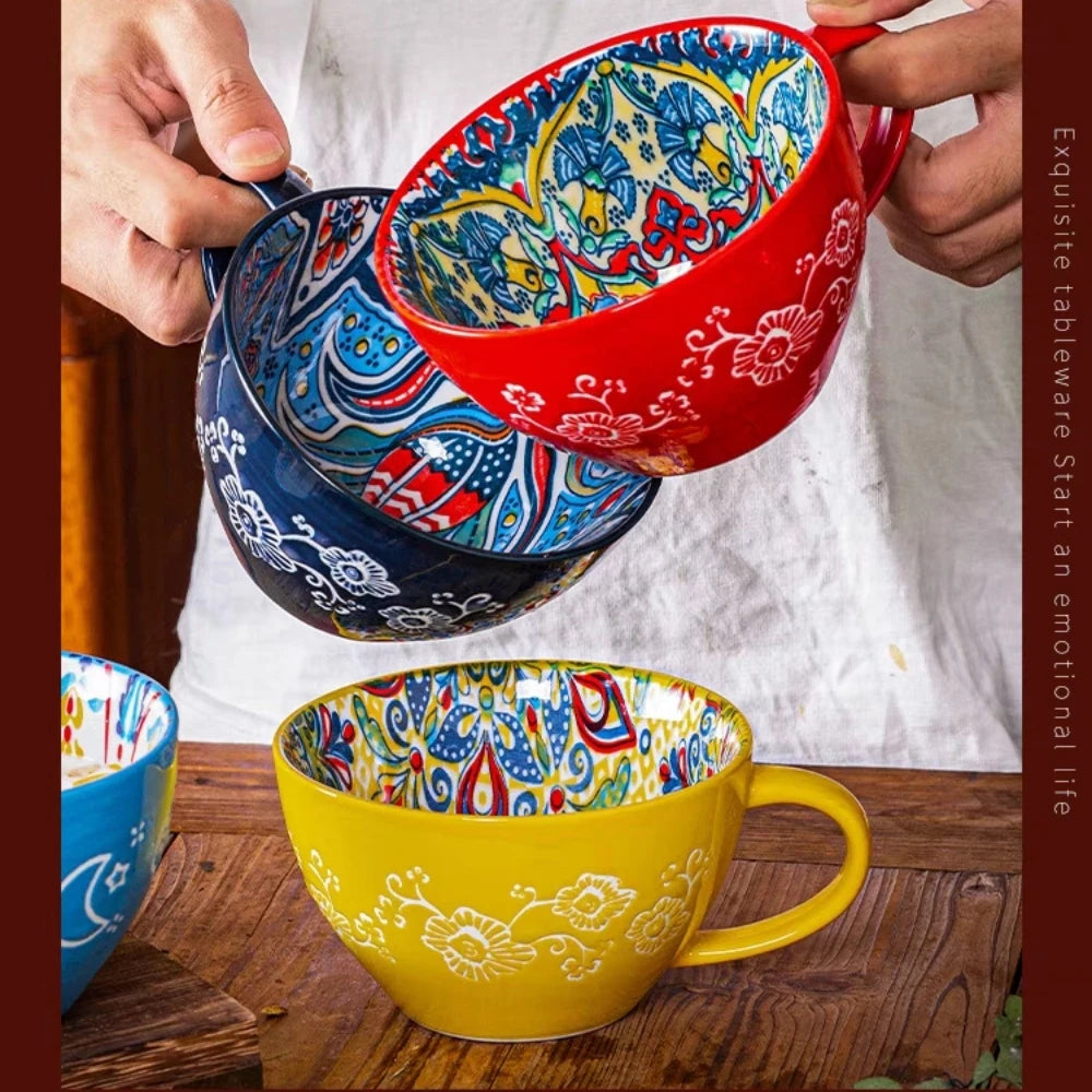 Colorful Ceramic Coffee Mug Set – Vintage Floral Tea Cups for Espresso, Cappuccino & Cozy Kitchen Decor