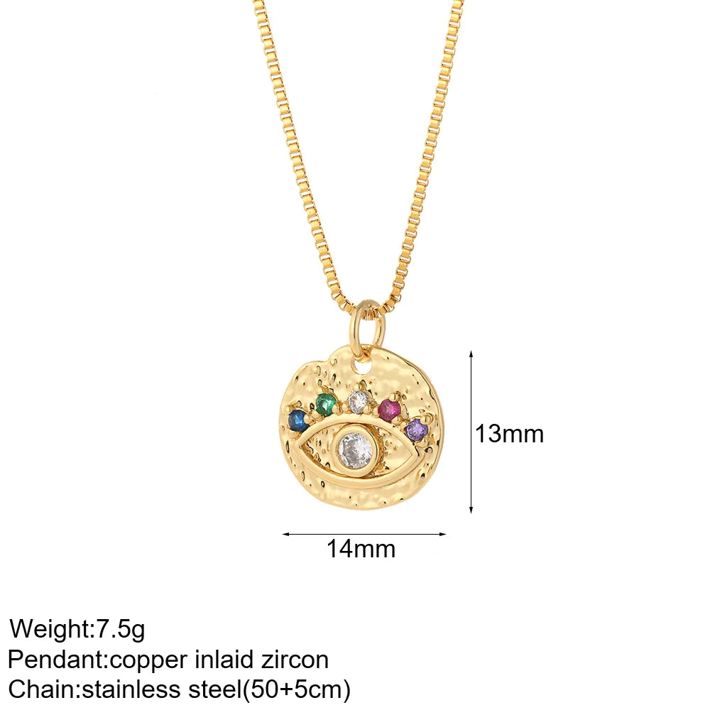 Gold Charm Pendant Necklace Collection – Celestial Eye Heart Sun Moon Layered Necklaces for Women