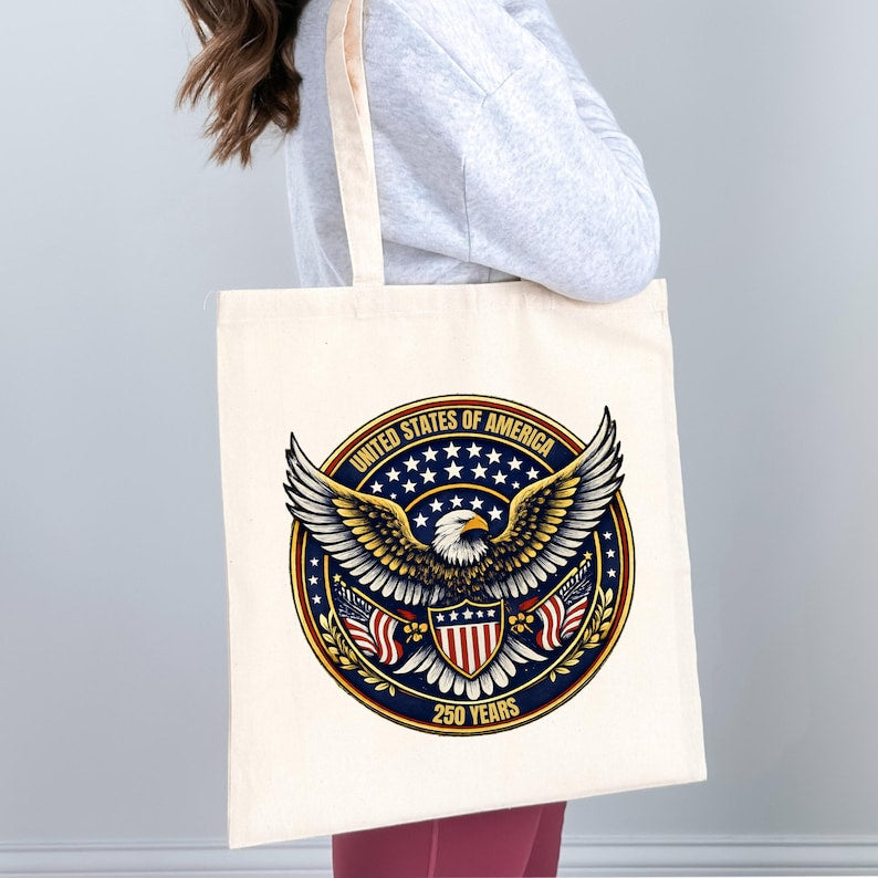 USA 250 Years Bag, America 250th Anniversary Tote Bag, Patriotic Eagle Tote, 4th July Independence Day Tote Bag Gift, Happy Birthday USA Bag