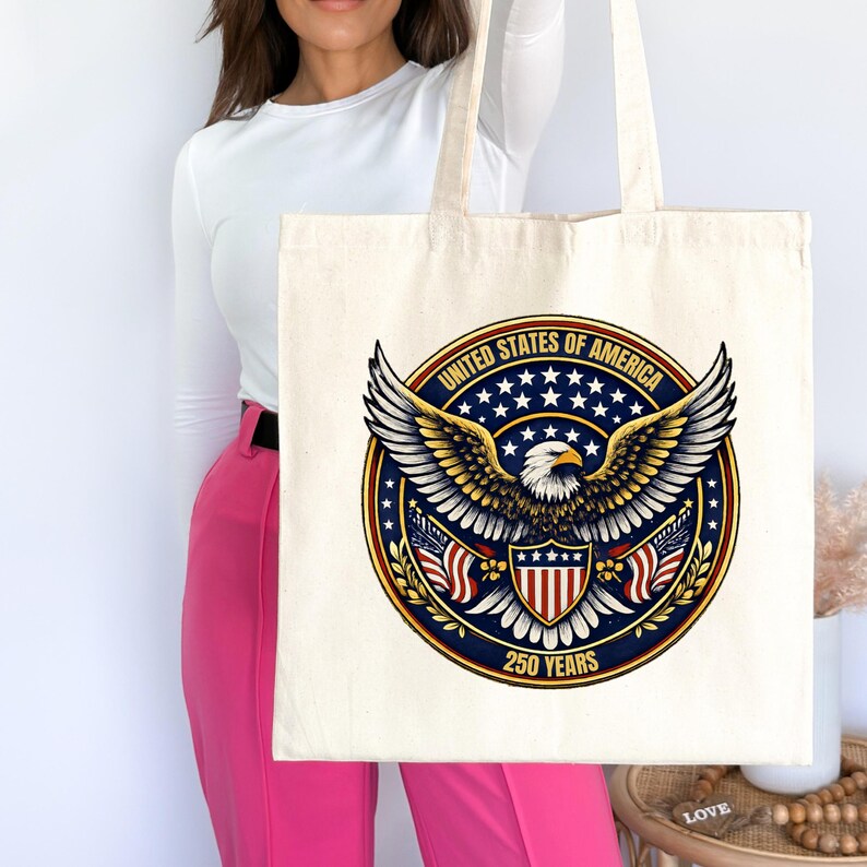 USA 250 Years Bag, America 250th Anniversary Tote Bag, Patriotic Eagle Tote, 4th July Independence Day Tote Bag Gift, Happy Birthday USA Bag