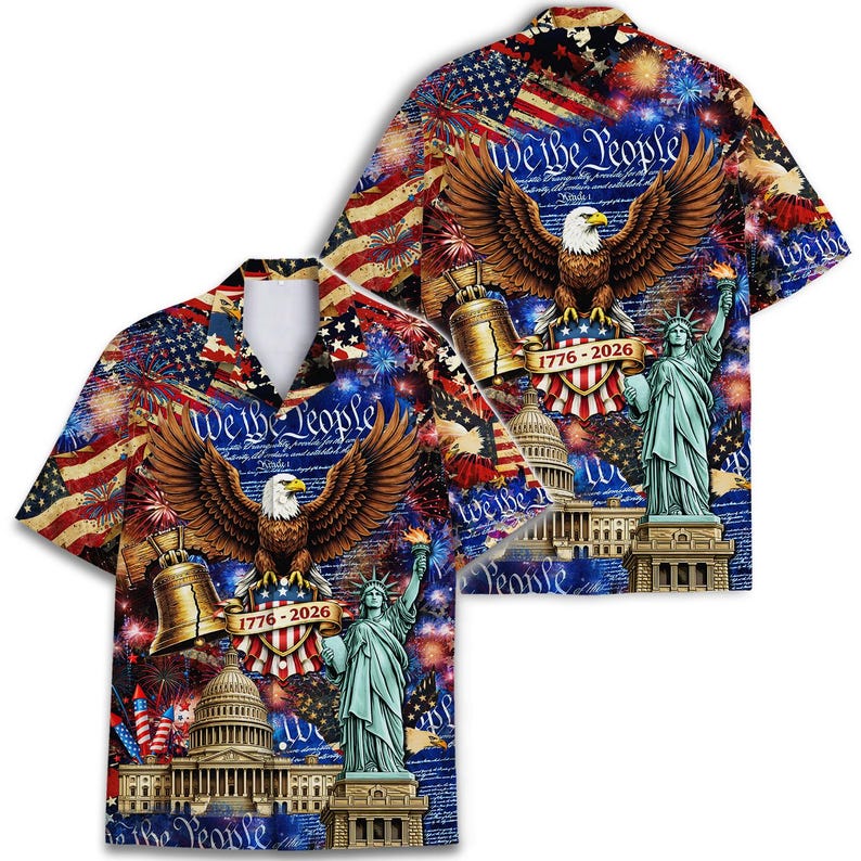 American Eagle Hawaiian Shirt, Patriotic USA 250th Birthday Aloha Shirt