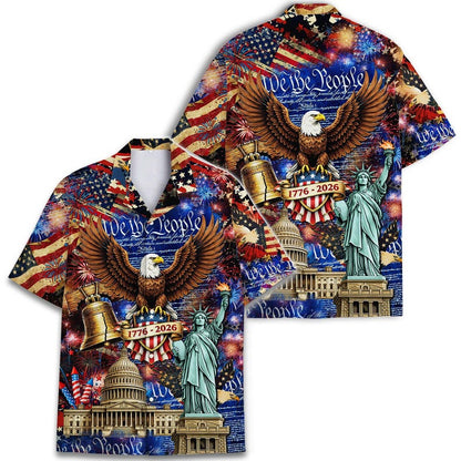 American Eagle Hawaiian Shirt, Patriotic USA 250th Birthday Aloha Shirt