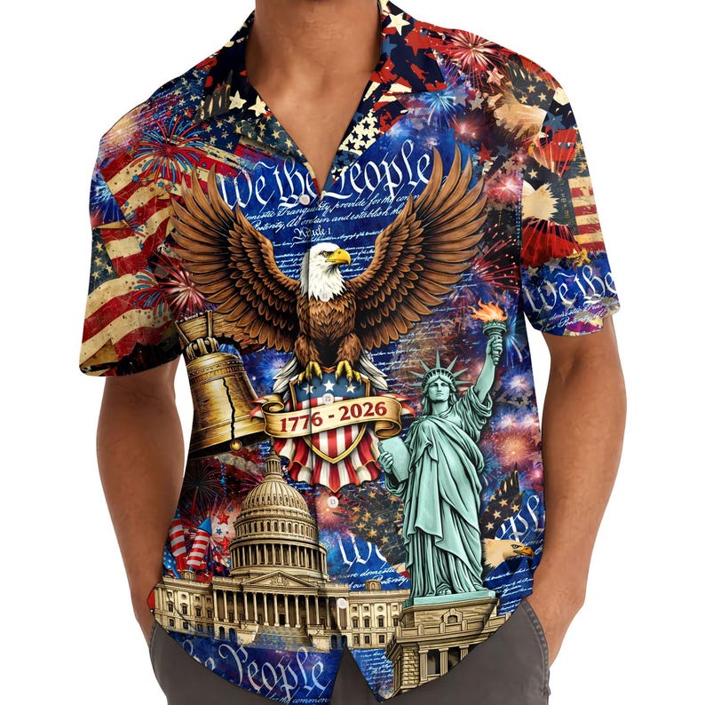 American Eagle Hawaiian Shirt, Patriotic USA 250th Birthday Aloha Shirt