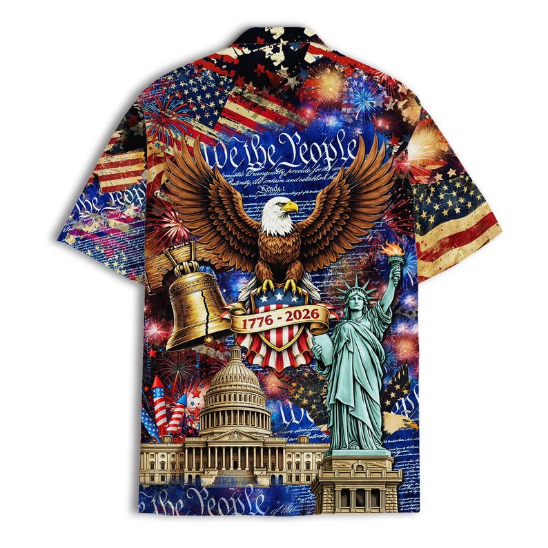American Eagle Hawaiian Shirt, Patriotic USA 250th Birthday Aloha Shirt