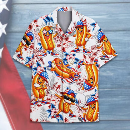 4th of July Hotdog Shirt, Funny BBQ Hawaiian Shirt for Adult Youth