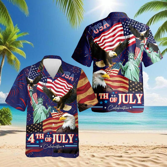 4th of July Hawaiian Shirt, USA Patriotic Aloha Shirt