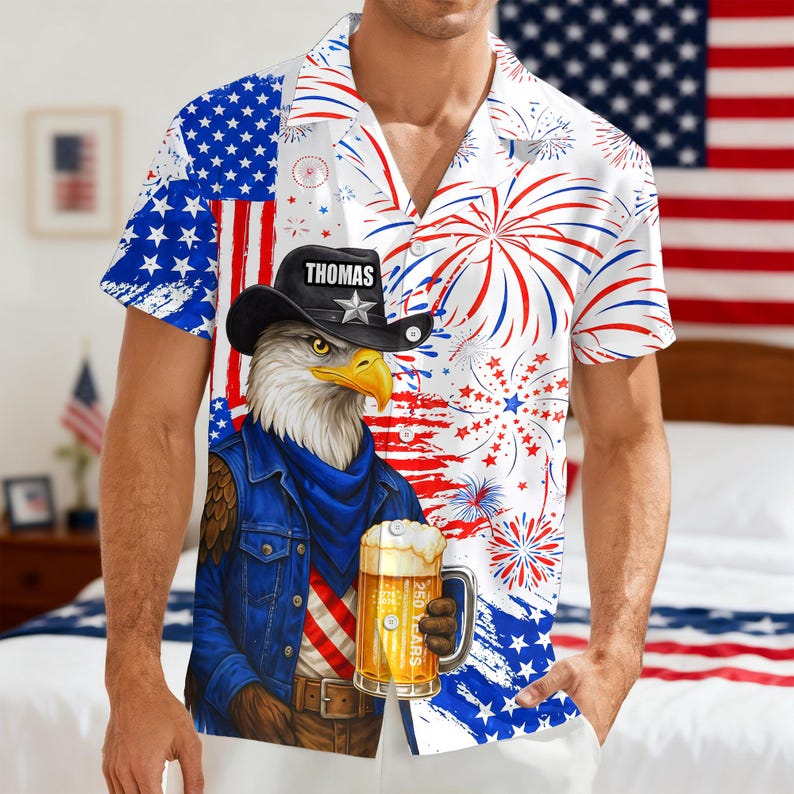 Personalized Name America 250th Birthday US Flag Hawaii Shirt