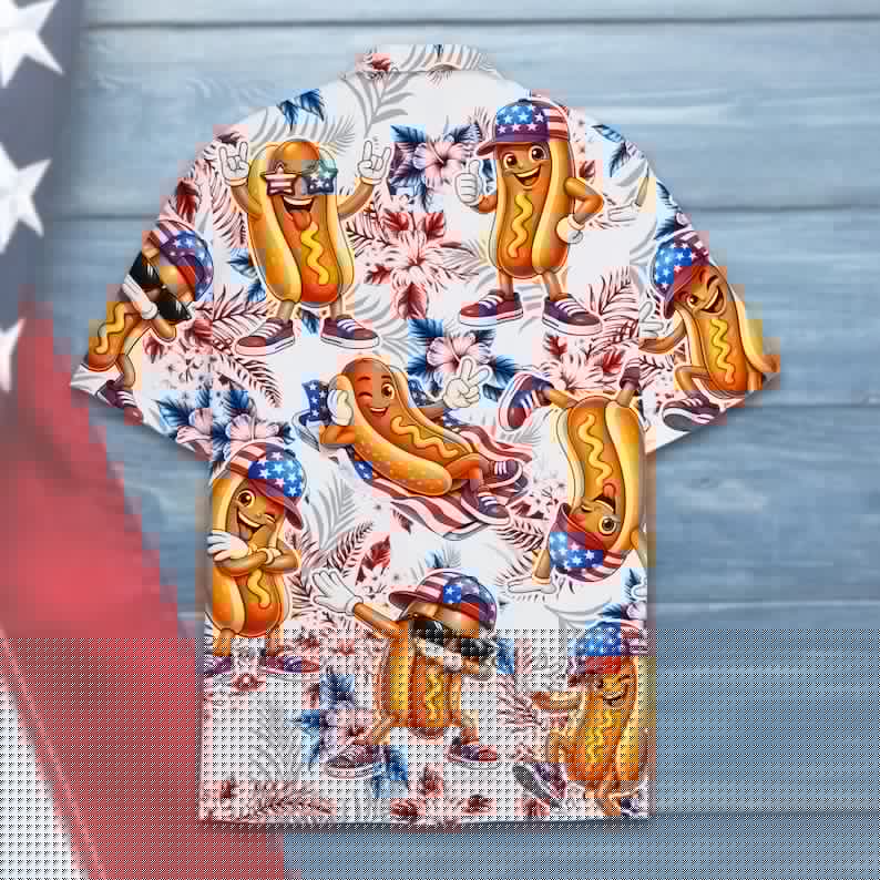 4th of July Hotdog Shirt, Funny BBQ Hawaiian Shirt for Adult Youth