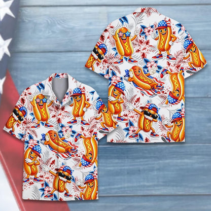 4th of July Hotdog Shirt, Funny BBQ Hawaiian Shirt for Adult Youth