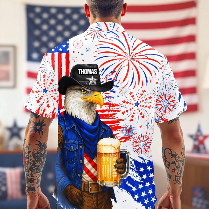 Personalized Name America 250th Birthday US Flag Hawaii Shirt