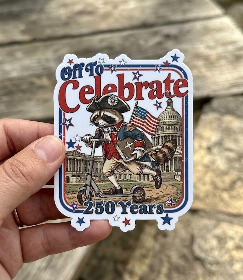 Off To Celebrate 250 Years America Waterproof Sticker Gift, USA 250th Anniversary Decal, Patriotic Laptop Decor, 1776-2026 Water Bottle