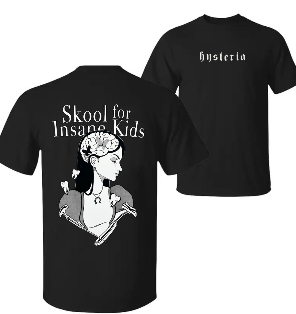 Skool for Insane Kids, Graphic Tee Tops, Fashion Cotton, Full Colors, Full Sizes, For Men, For Women
