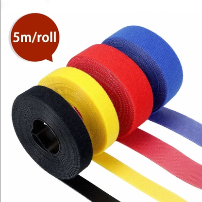 5m/roll Reusable Cable Management Strap Roll – Hook & Loop Fastener Tape
