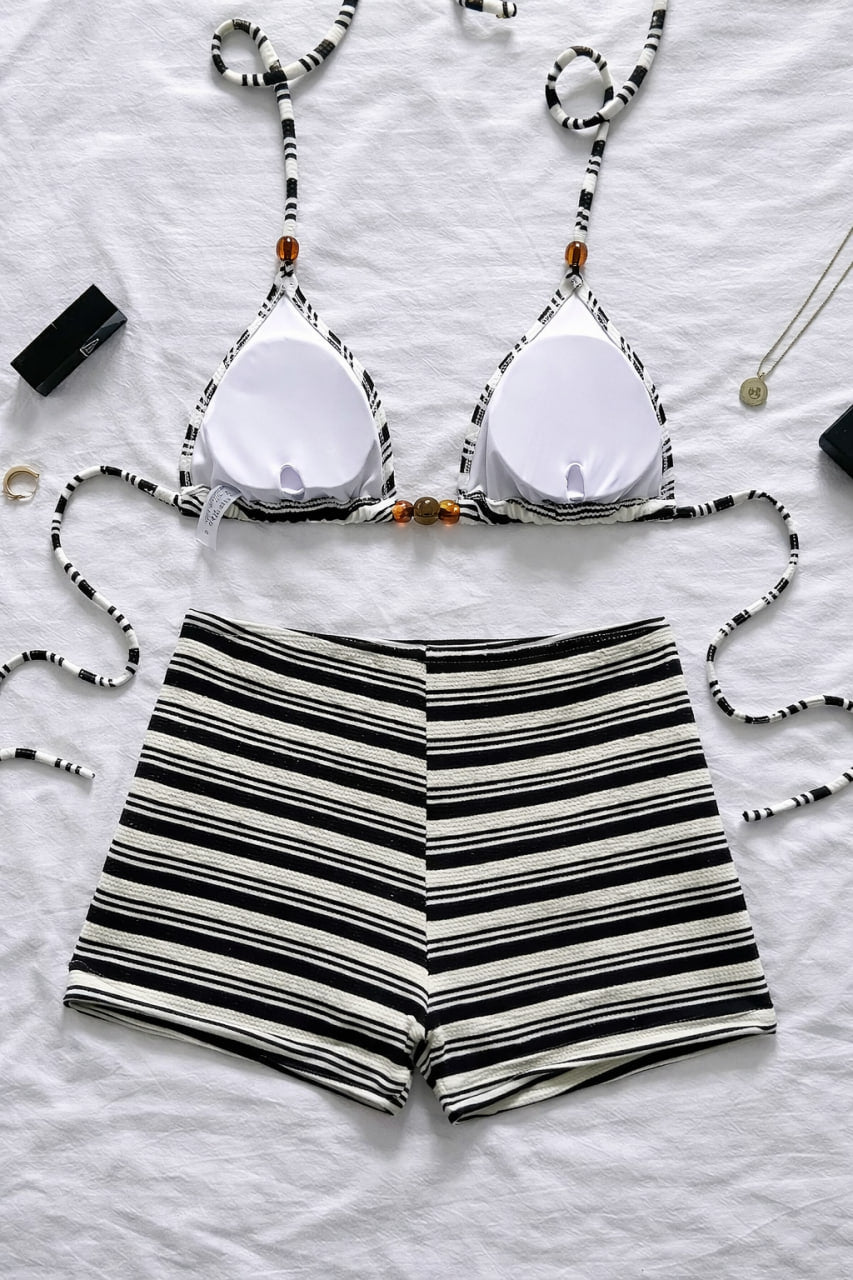 2026 Striped Halter Shorts Female Swimsuit High Waist Bikini Women Swimwear Two-pieces Bikini set Bather Bathing Suit Swim