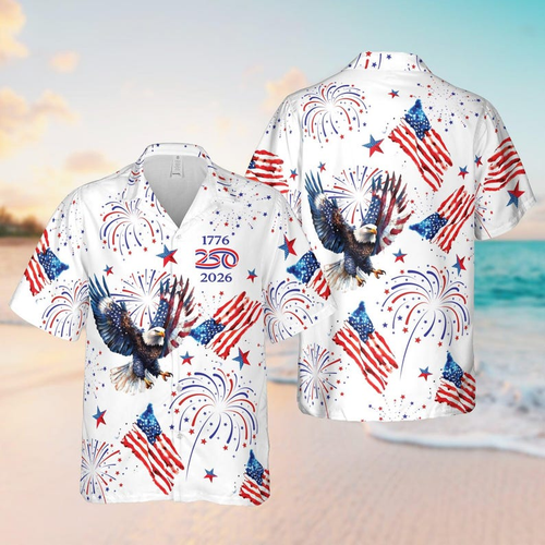 250th Anniversary America Hawaiian Shirt, 250 Years USA Independence Day Shirt, 1776-2026 Semiquincentennial, 4th Of July Patriotic Gift