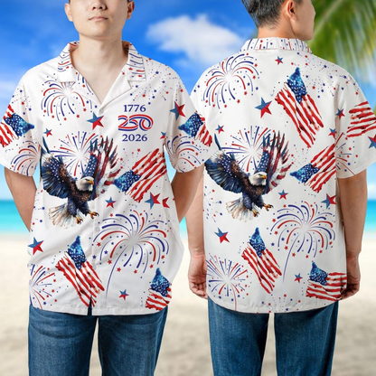 250th Anniversary America Hawaiian Shirt, 250 Years USA Independence Day Shirt, 1776-2026 Semiquincentennial, 4th Of July Patriotic Gift