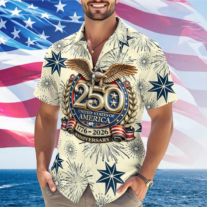 Freedom 250th Anniversary Hawaiian Shirt,USA 250 Years Independence Apparel,1776–2026 America Anniversary,Patriotic Freedom