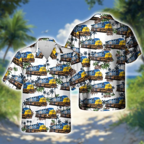 Diesel Electric Locomotive Hawaiian Shirt, Train Lover Aloha Shirt, Railfan Gift for Men Women, Tropical Engine Shirt