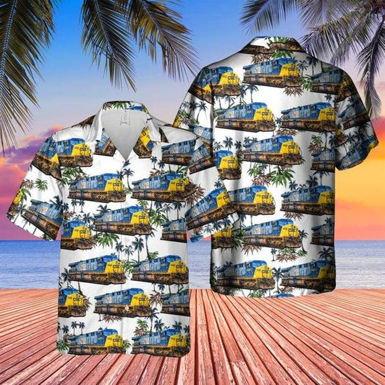 Diesel Electric Locomotive Hawaiian Shirt, Train Lover Aloha Shirt, Railfan Gift for Men Women, Tropical Engine Shirt