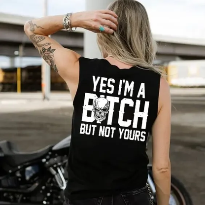 Yes I'm A Bitch But Not Yours Sleeveless Tank Top, Funny Skull Graphic Shirt, Cotton Women’s Casual Summer Tee