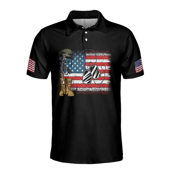 Men’s Veteran American Flag Polo Shirt, Military Tribute Graphic Shirt, Patriotic USA Hero Short Sleeve Polo Tee