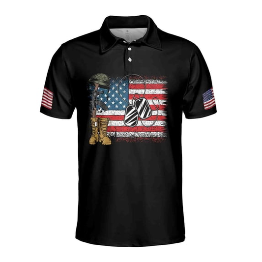 Men’s Veteran American Flag Polo Shirt, Military Tribute Graphic Shirt, Patriotic USA Hero Short Sleeve Polo Tee