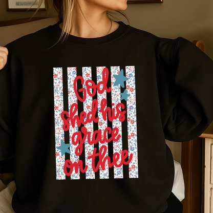 God Shed His Grace On Thee Sweatshirt – Patriotic Christian USA Graphic Oversized Crewneck
