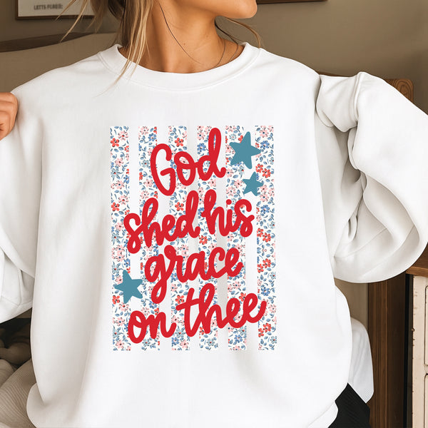God Shed His Grace On Thee Sweatshirt – Patriotic Christian USA Graphic Oversized Crewneck