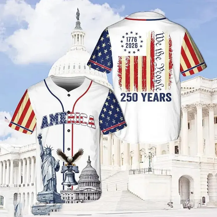 America 250 Years Baseball Jersey – Patriotic USA Button Up Shirt Independence Anniversary 1776-2026